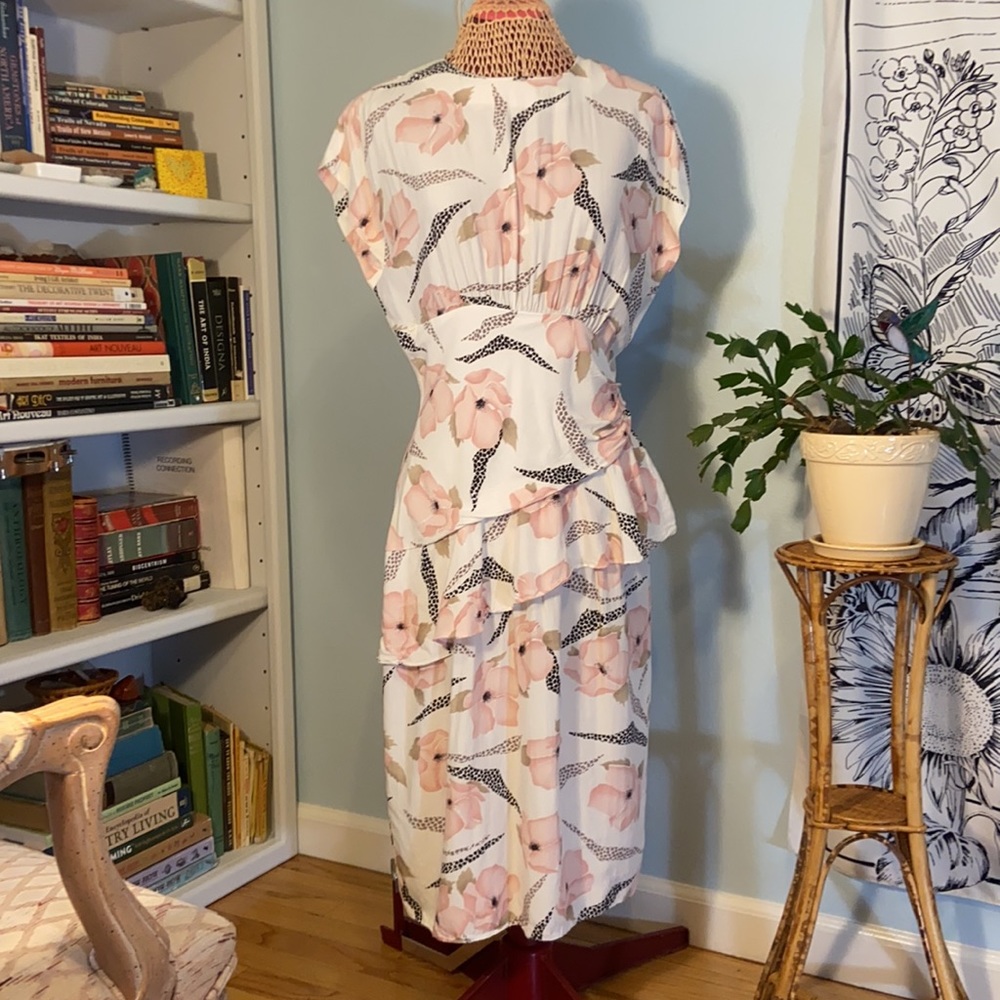 Vintage 1990s Pink Floral Dress with Peplum Size 6